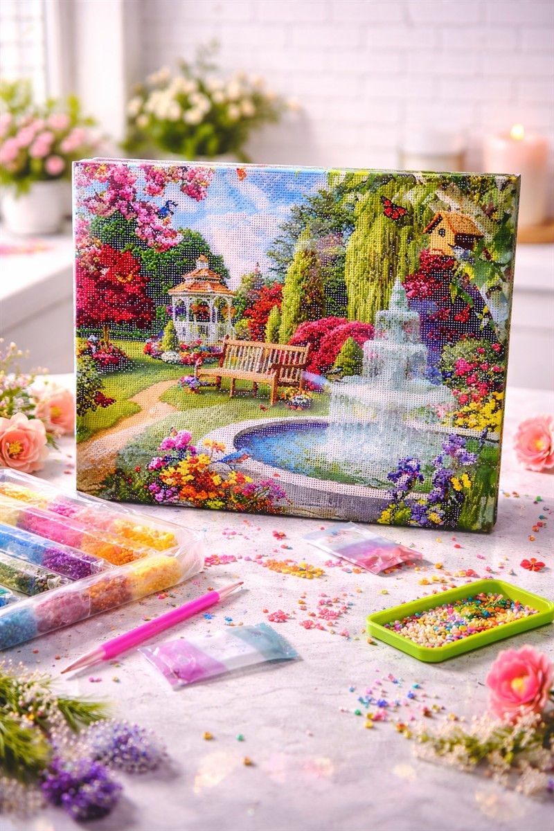 Puzzle, Stitching, Canvas, Landschaft, Fountain