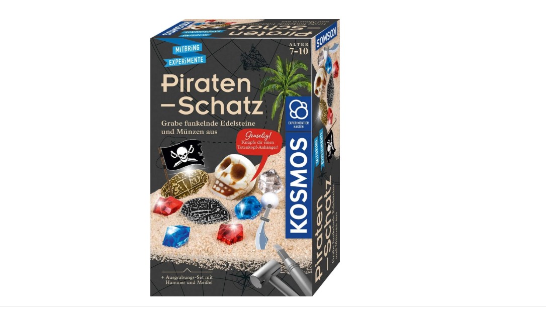 Piraten-Schatz, Schatzsuche, Experimentierkasten, Edelsteine, Skull