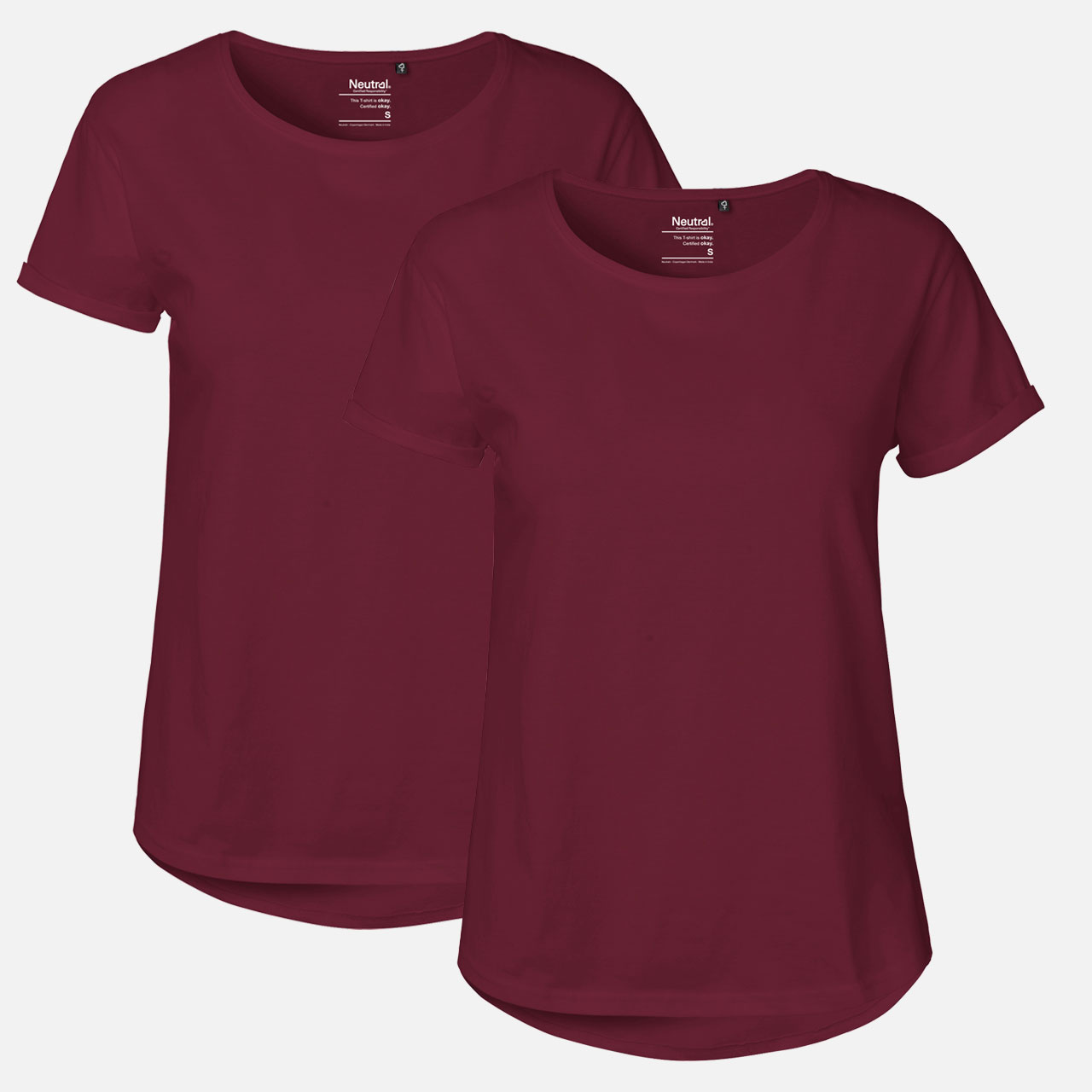 Doppelpack Ladies Roll Up Sleeve T-Shirt - Bio-Baumwolle Bordeaux L Bordeaux
