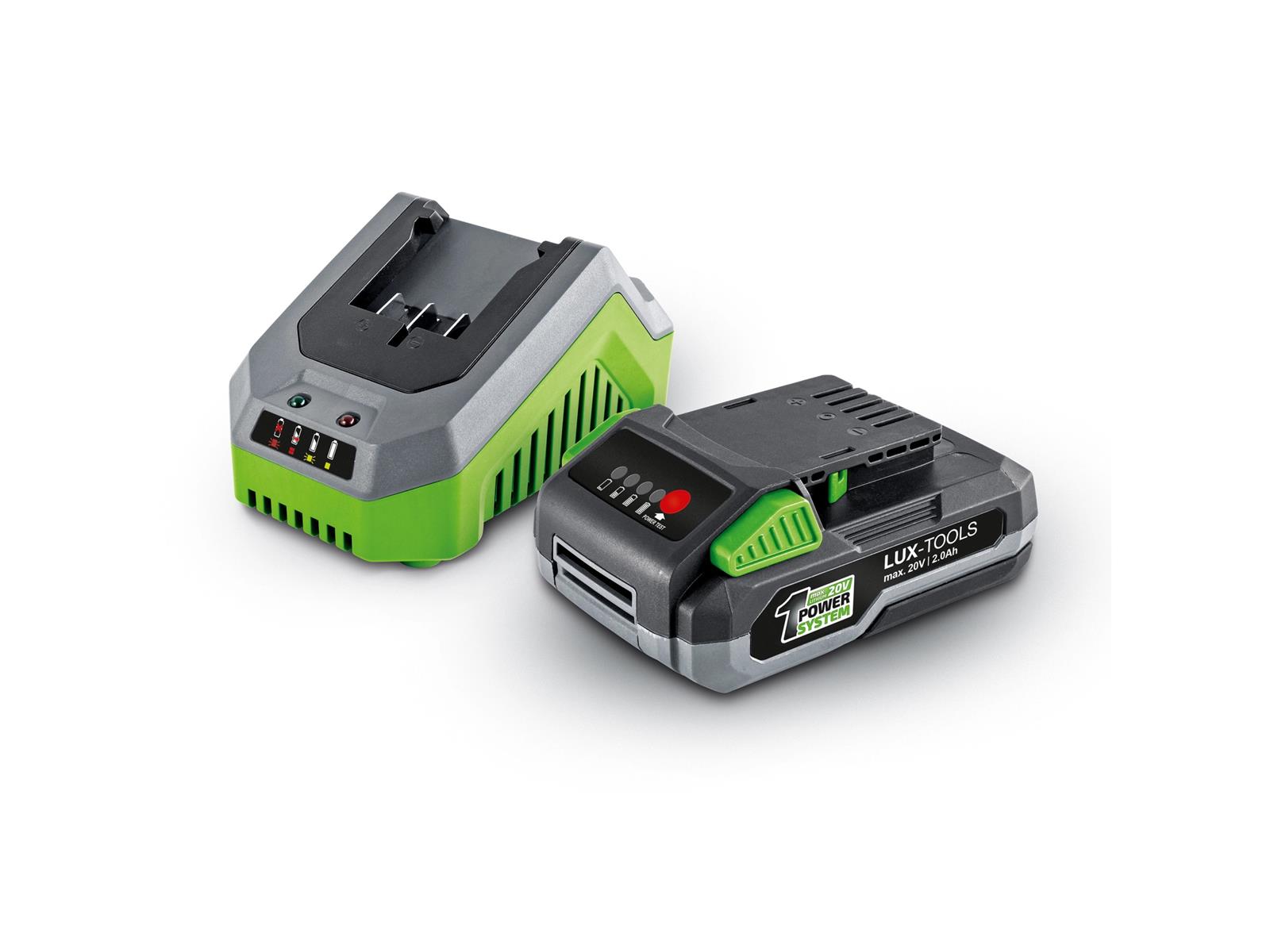 LUX 1 PowerSystem Starter Set mit 20 V 2 Ah Li Ion Akku und Schnellladegerät
