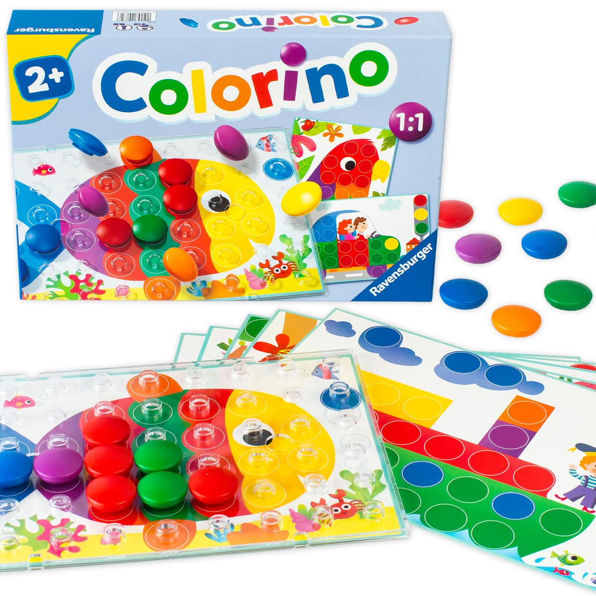 Ravensburger Kinderspiele 20832 - Colorino - Kinderspiel zum Farbenlernen, Mosaik Steckspiel, Spielzeug ab 2 Jahre, White
