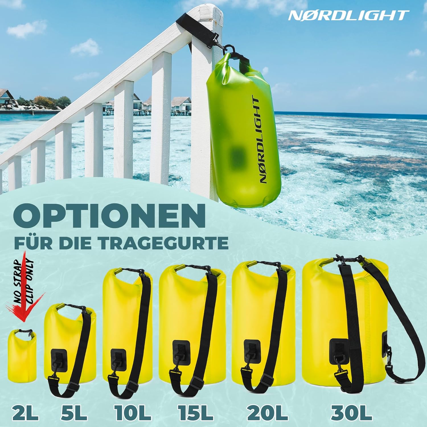 Nordlight Wasserdichter Rucksack Dry Bag 10L - Roll Top Rucksack Kurierrucksack gelb
