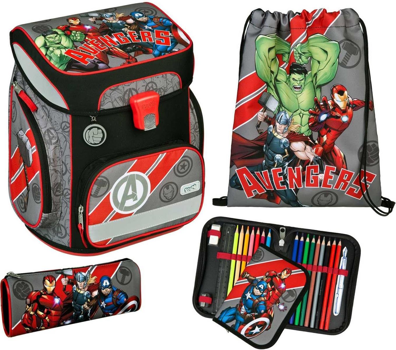 SCOOLI Schulranzenset EasyFit Marvel Avengers Schulrucksack Schultasche