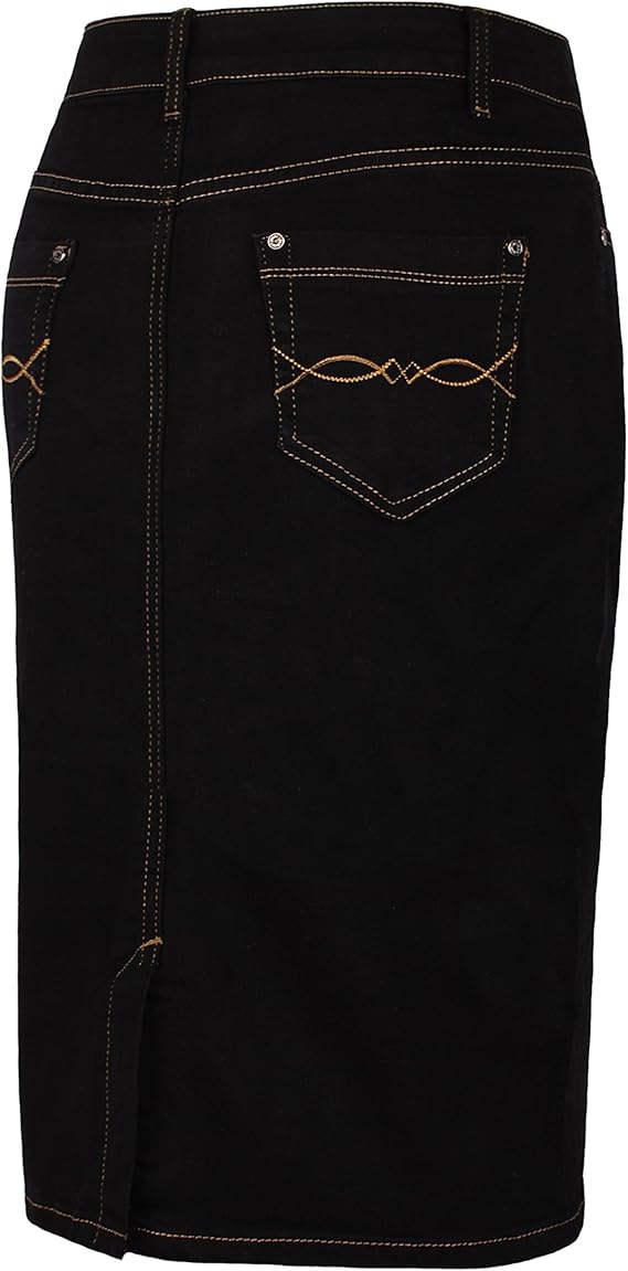 Fraternel Damen Jeans Rock Knielang Bleistift Stretch schwarz Gr. 5XL/50