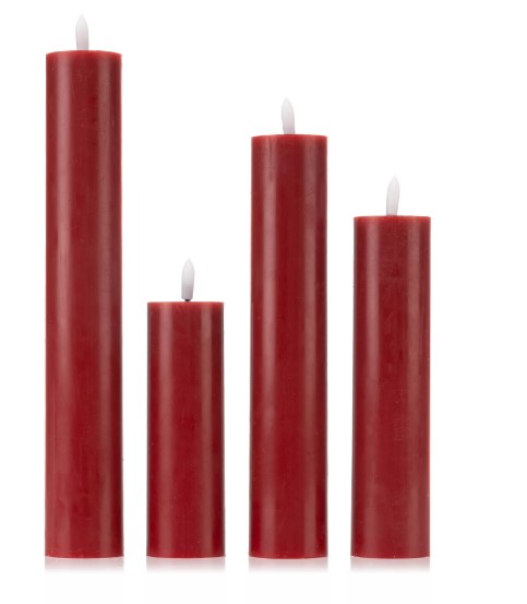 ELAMBIA 4 LED-Kerzen mit Wachsspiegel Slim Line rot Dekokerzen Stabkerzen
