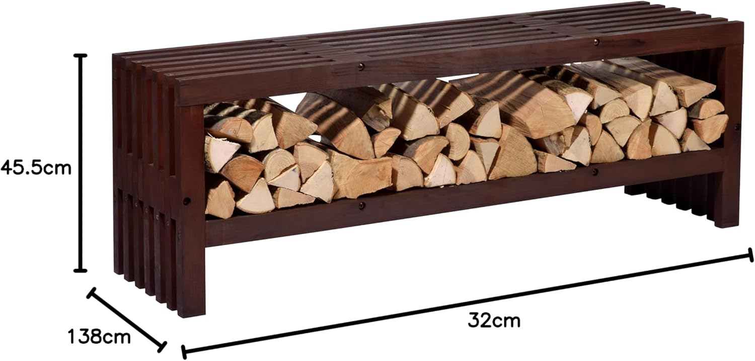 Dobar Gartenbank Svensson mit Kaminholzfach Sitzbank Holzbank braun DH127