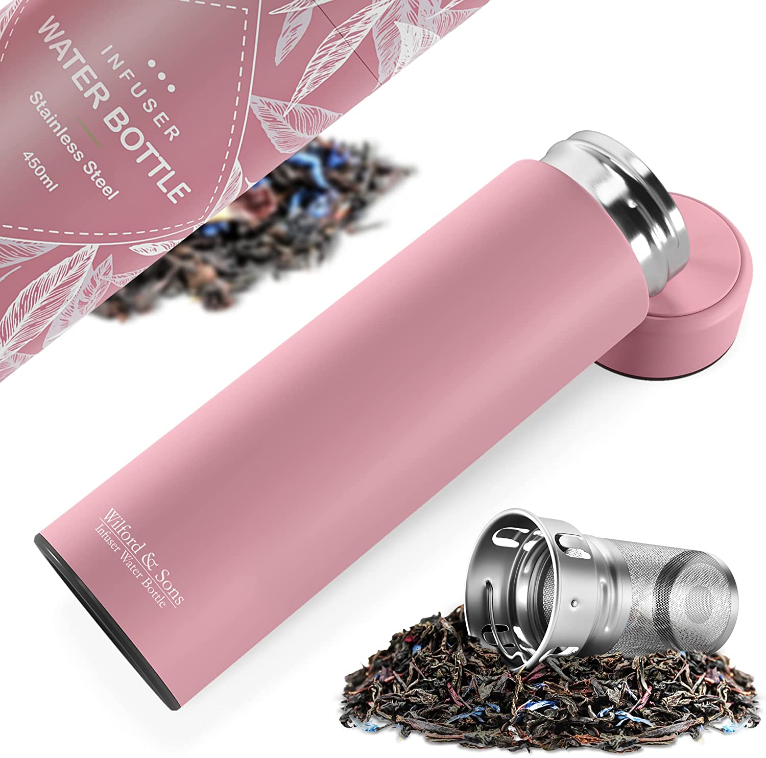 Thermosflasche + Tee/Früchte Sieb-INFUSER rosa