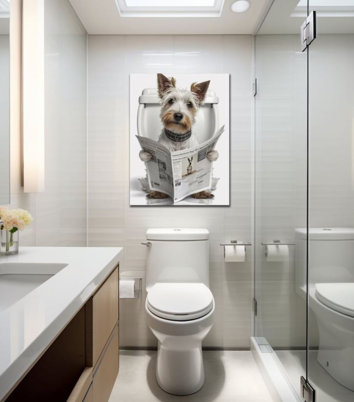 Wandbild Terrier auf Toilette 30x40cm HDF