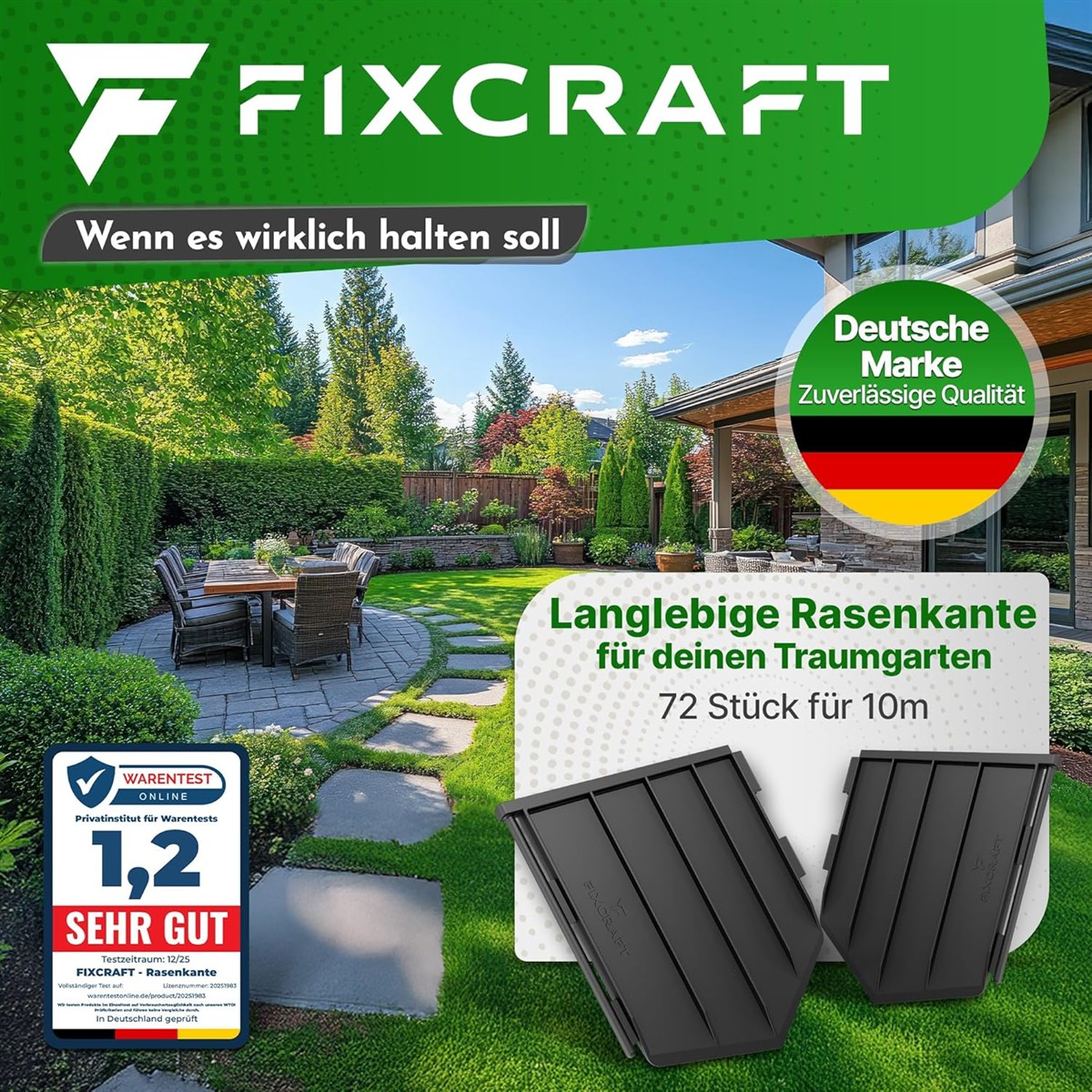 rasenkante, garten, pflaster, gartenmöbel, pflanzgefäße
