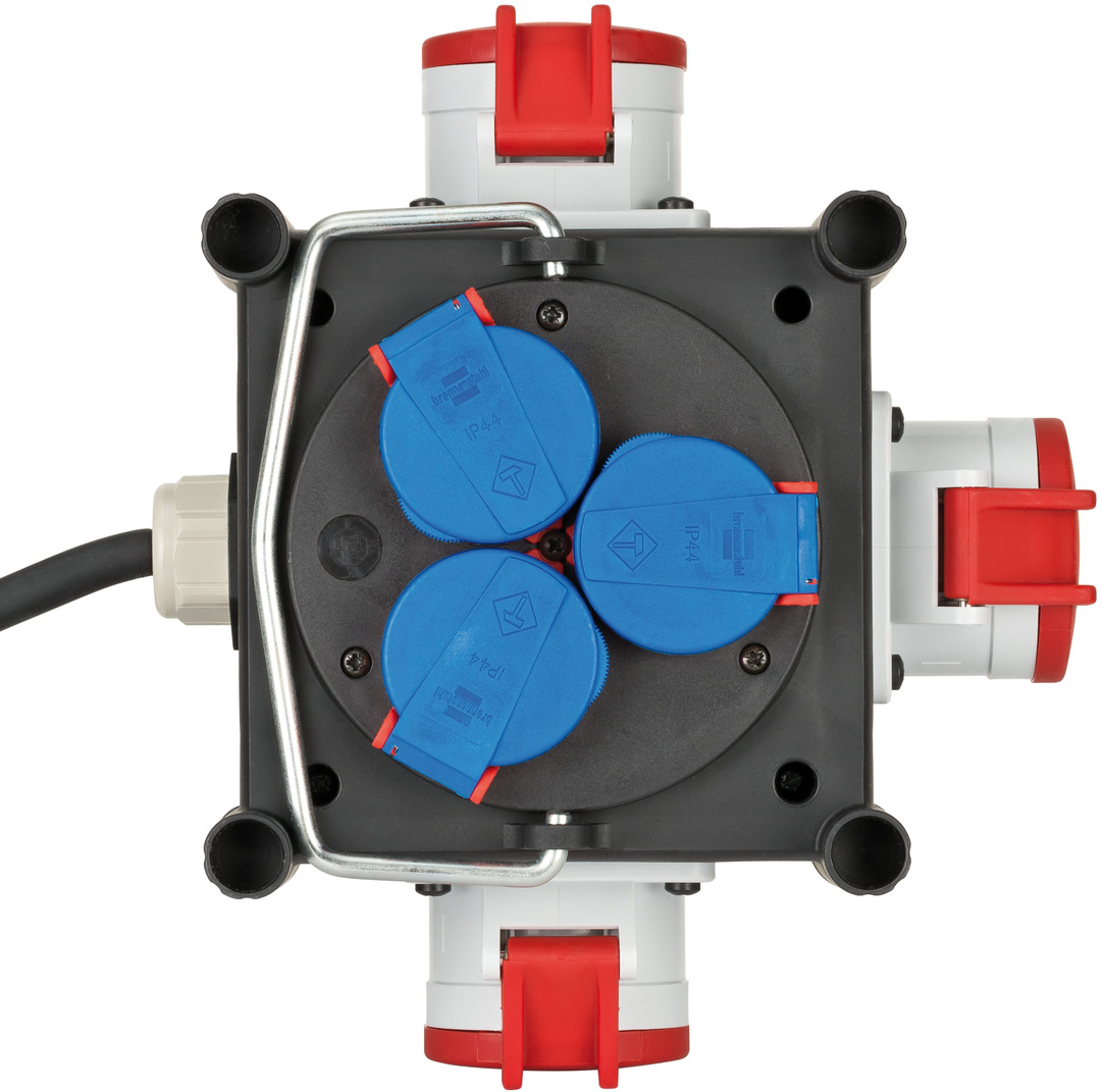 Kompakter Gummi-Stromverteiler / Gummiverteiler 1m Kabel 3x CEE 400V/16A 3x 230V/16A Baustelleneinsatz und ständigen Einsatz im Freien
