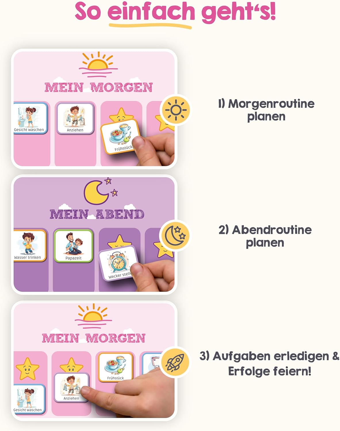 Morgenroutine, Abendroutine, Aufgabenkarten, Kartenset, Kinderplaner