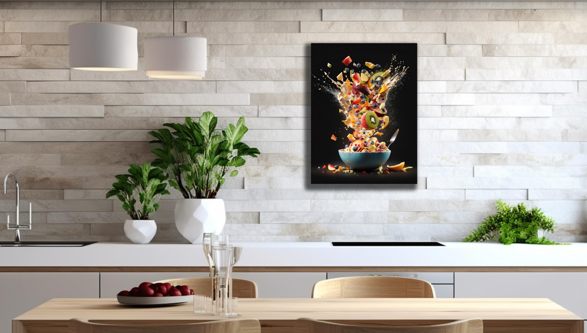 Wandbild, Obstmotiv, Küchenkunst, Schwarzer Hintergrund, Gerahmter Kunstdruck