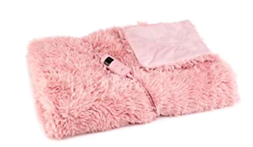 MONT CHALET Fellimitat Heizdecke Hochflor Kuscheldecke Wärmedecke rosa