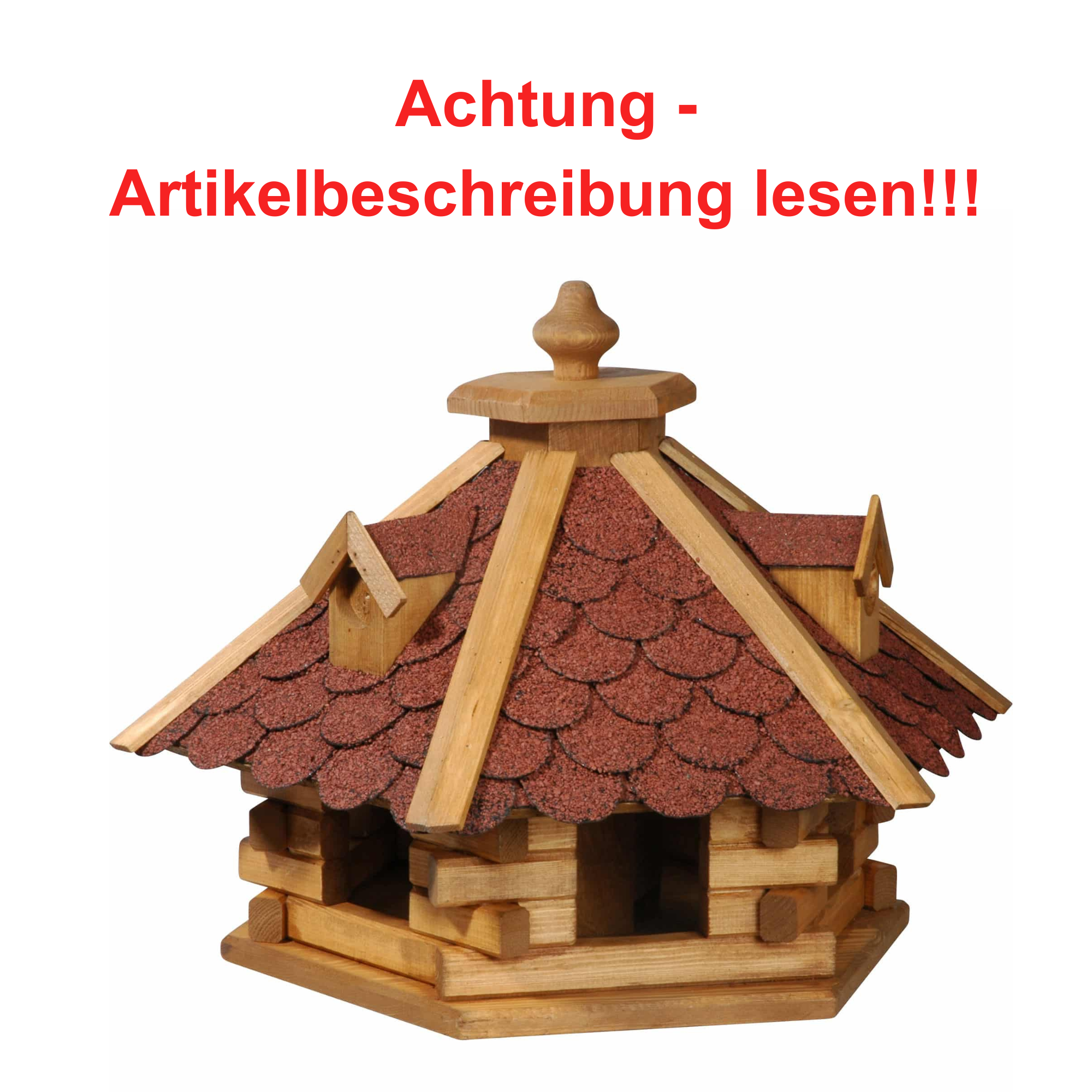 Dobar 6-eckiges Vogelhaus Rustikal mit rotem Bitumendach Kiefer #DH210