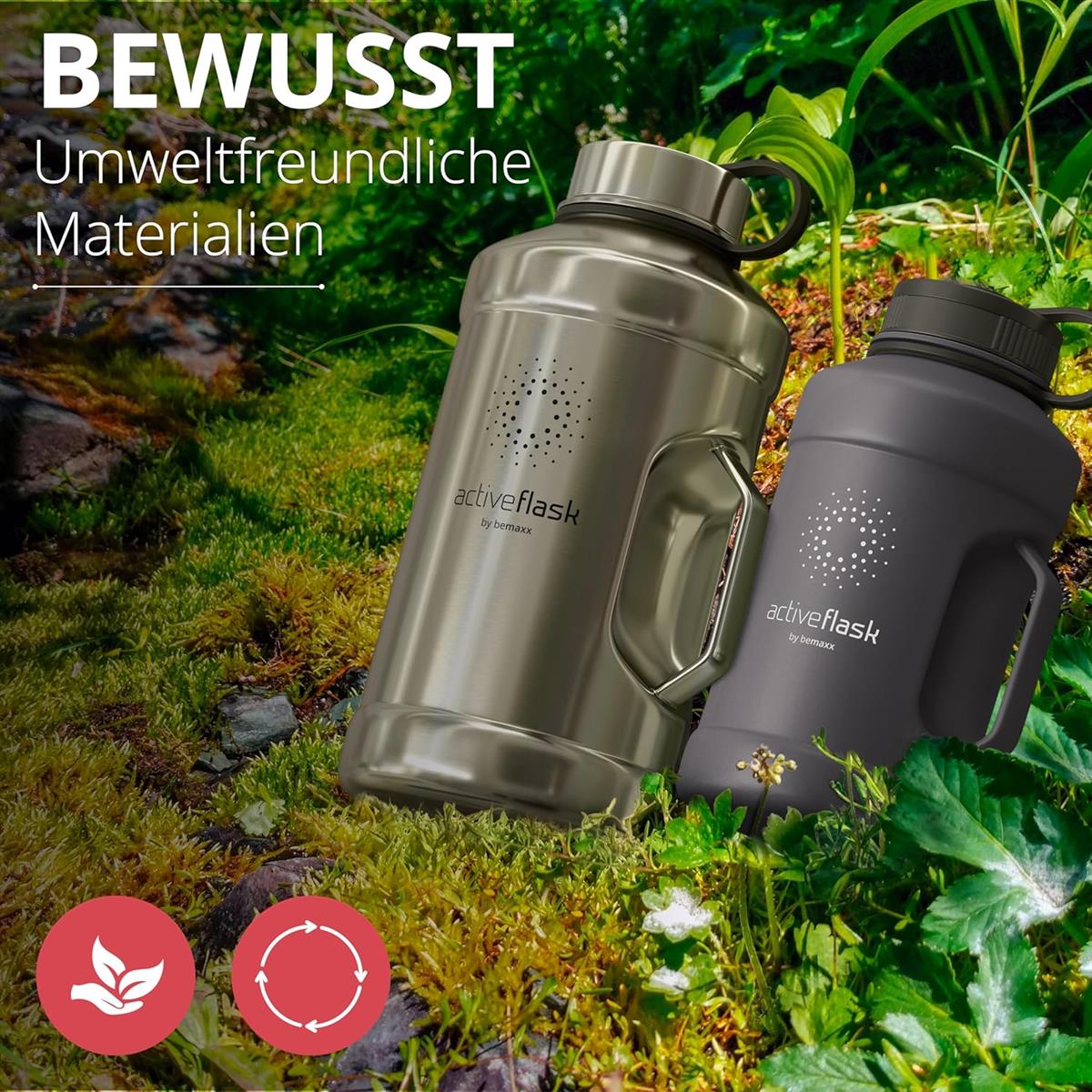 BeMaxx Trinkflasche Edelstahl ACTIVE FLASK BIG 2,2L schwarz
