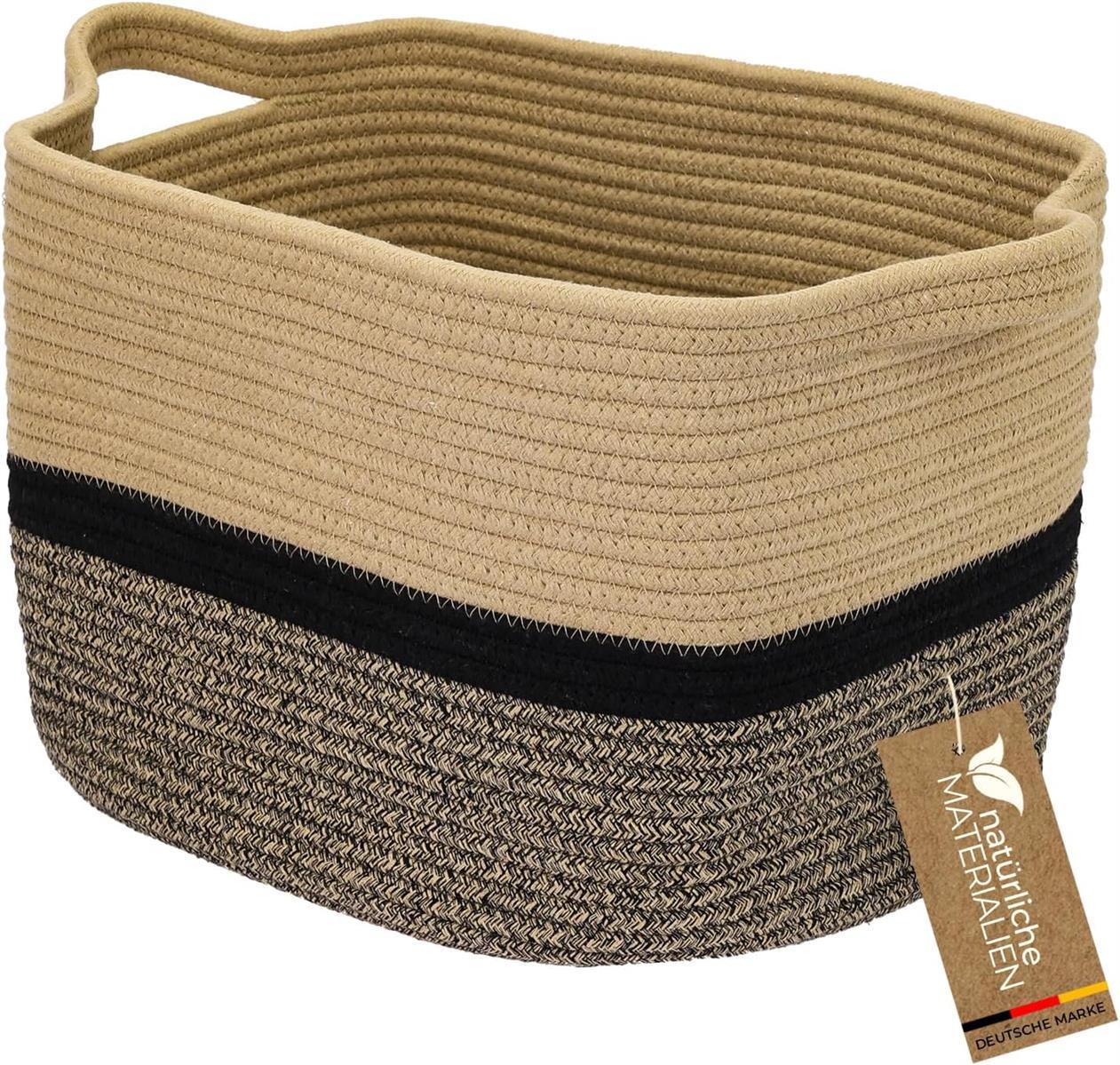 HMF Aufbewahrungskorb mit verlängerten Griffen Korb aus Baumwolle  36 x 30 x 25 cm Schwarz-Honig