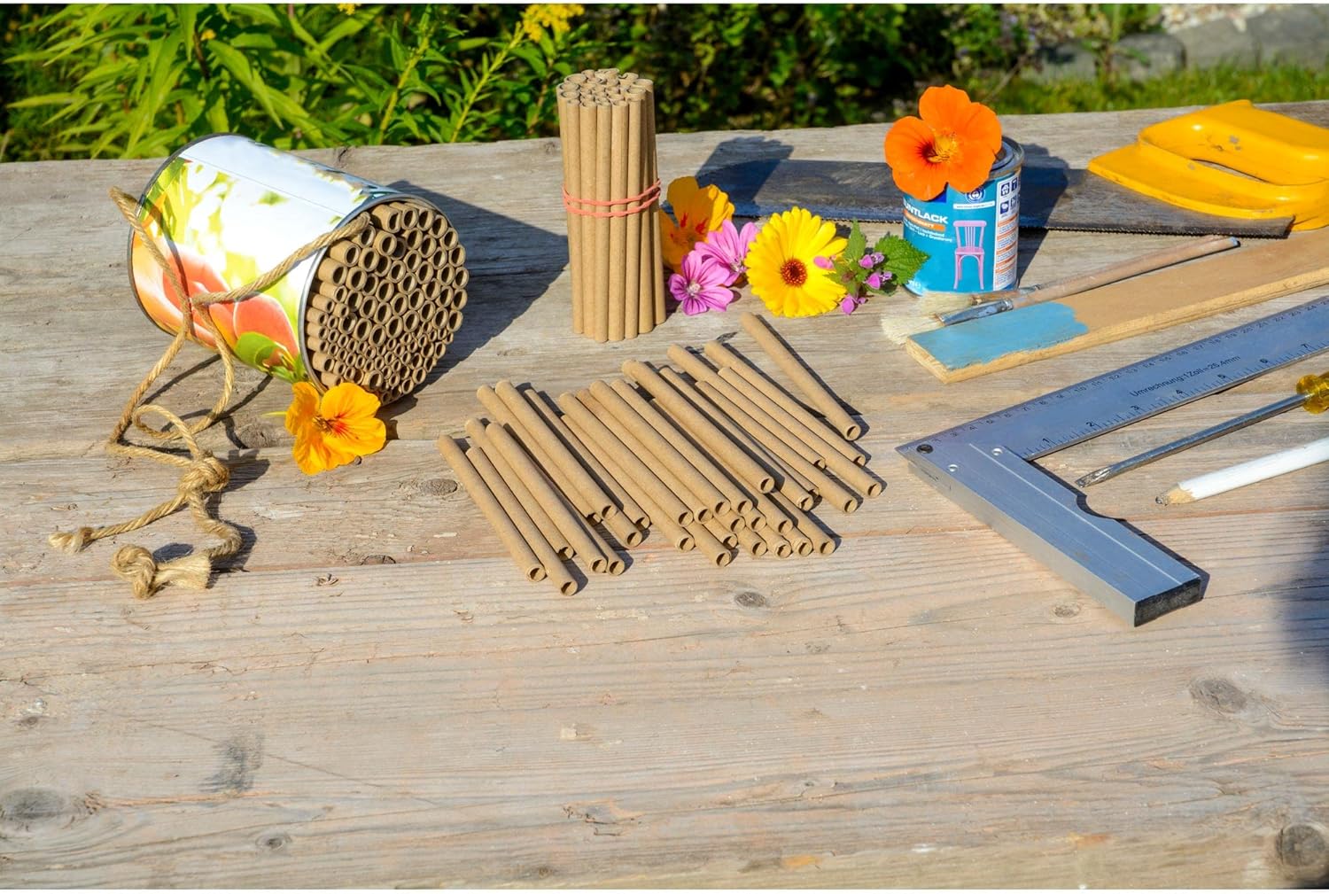 dobar Pappröhrchen 450er Set - Füllung für Bienenhotels aus 100% recyceltem Altpapier - Wildbienen Nisthilfen Papphülsen Made in Germany - inkl. Wildblumenmischung - Ø8 Ø6 Ø4 mm & 12 cm lang
