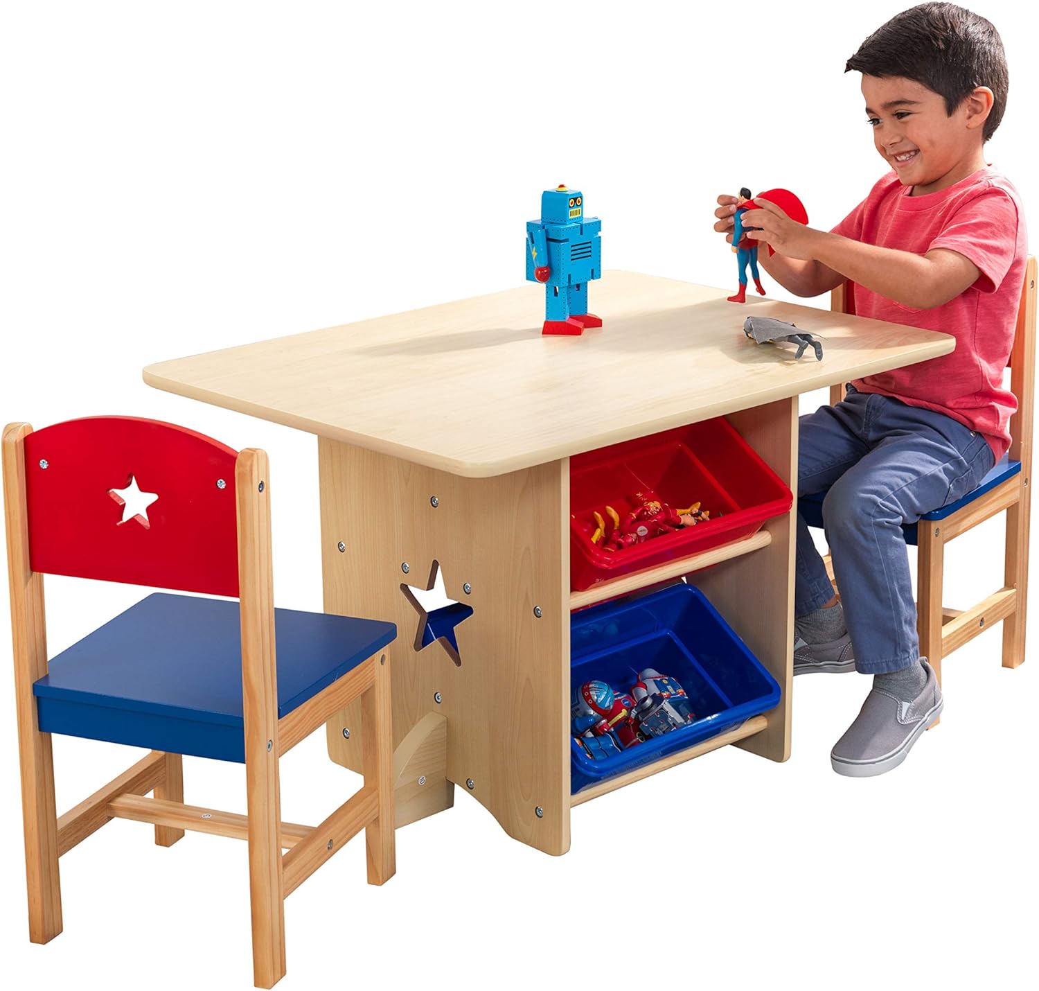 KidKraft 26913 Herz Kindertisch mit Stauraum und Stühlen aus Holz Kindersitzgruppe Aufbewahrungsbox Tisch Stuhl Set Kinderzimmer Möbel