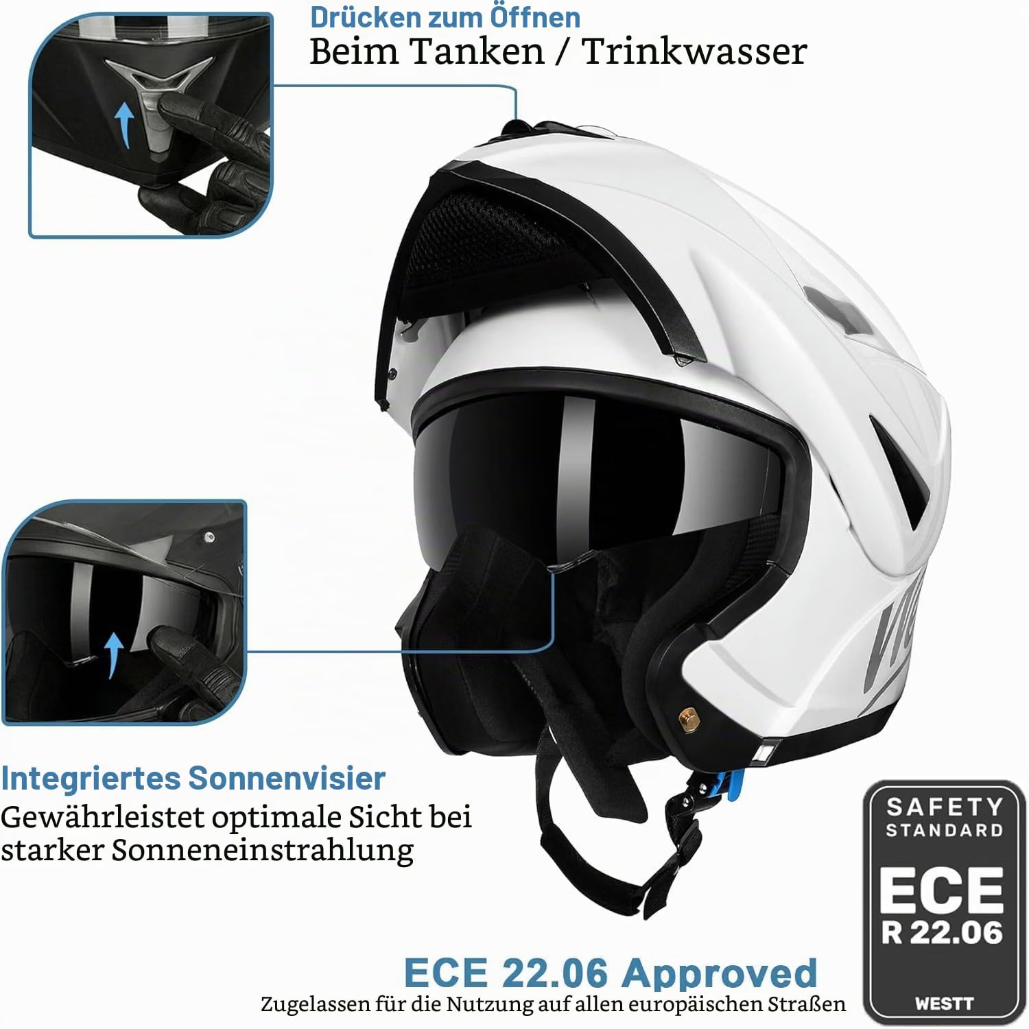 Helm, Motorradhelm, Weißer Helm, Sonnenvisier, Visier