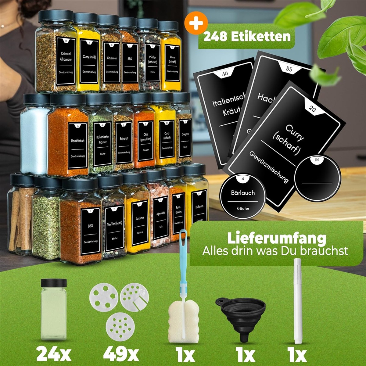 Gewürzset, Kräuter, Gewürzbehälter, Küchenzubehör, Etikettenkarten