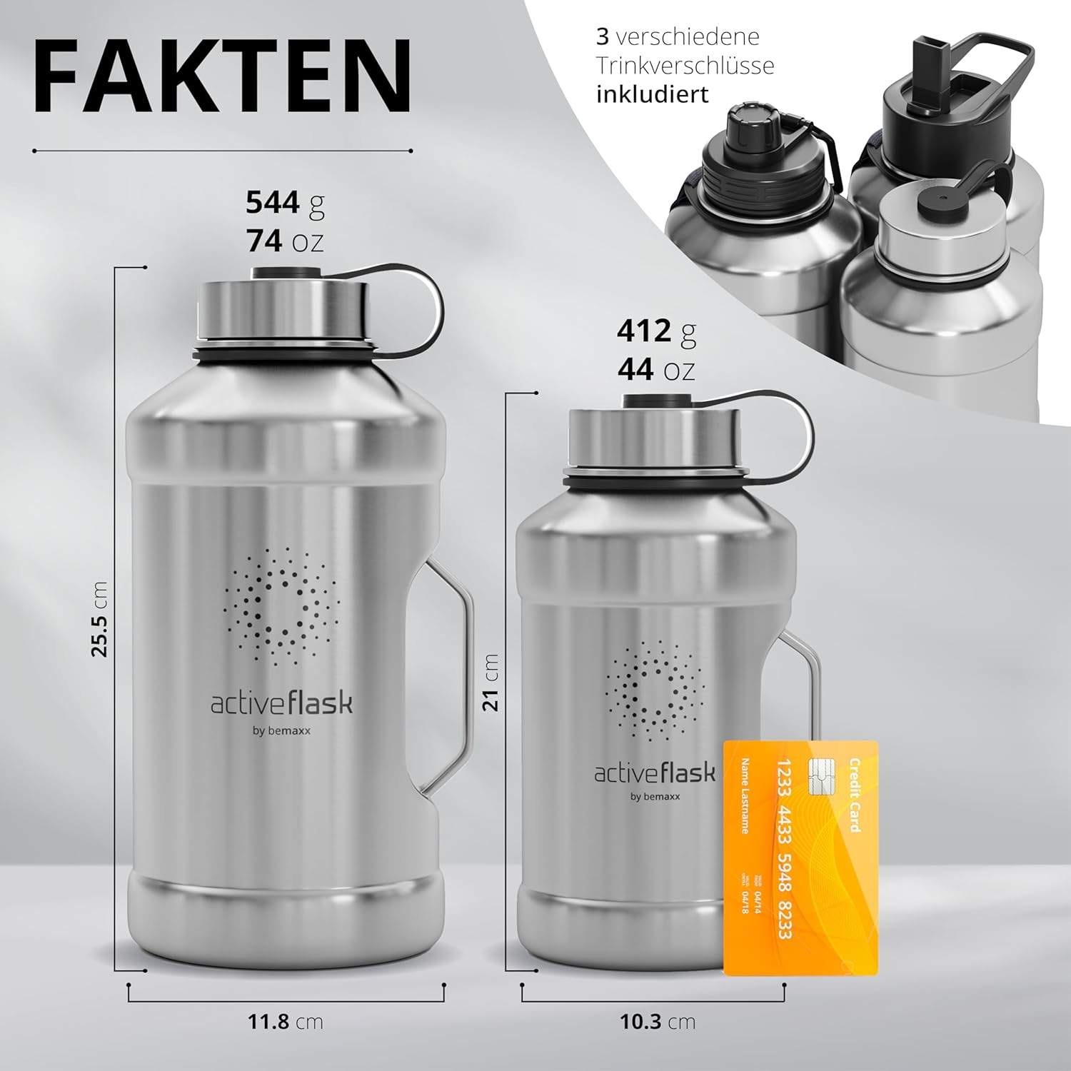 BeMaxx Trinkflasche Edelstahl ACTIVE FLASK BIG 2,2L silber