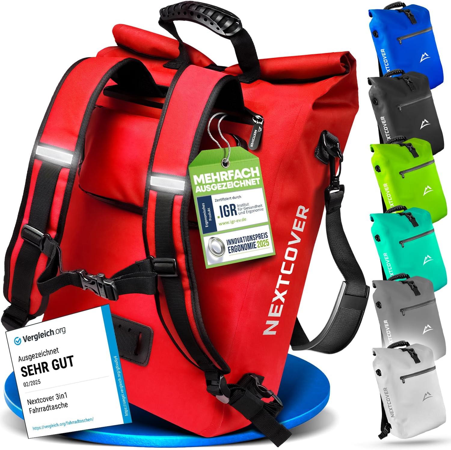 Nextcover NEU 3in1 Fahrradtasche für Gepäckträger PVC frei - Gepäckträgertasche Fahrradtasche Rucksack und Umhängetasche 25L I Fahrrad Tasche wasserdicht Fahrradtaschen Gepäckträger