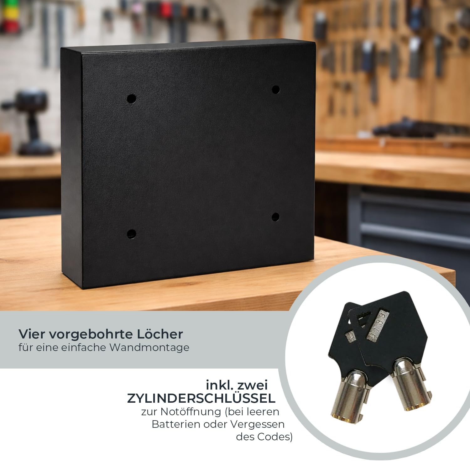 HMF Schlüsseltresor mit Zahlencode Schlüsselsafe mit Elektronikschloss 30 Haken 30 x 28 x 10 cm Schwarz