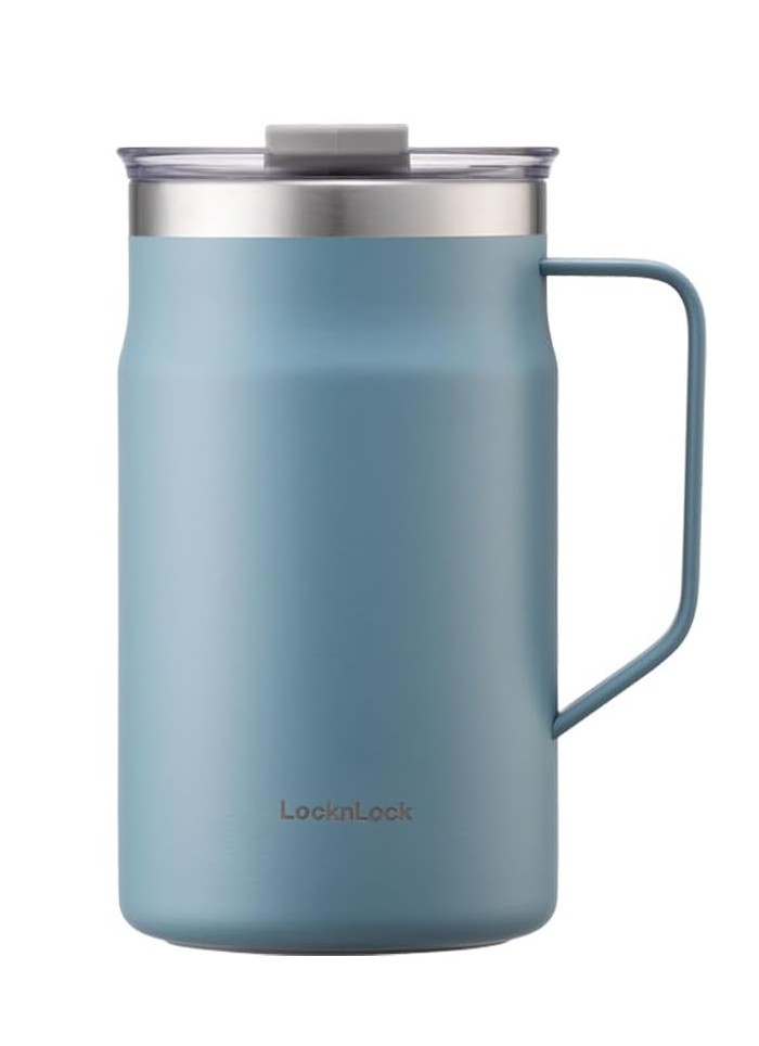 LocknLock 2x Thermobecher aus Edelstahl mit Henkel je 600ml blau Trinkbecher Isolierbecher