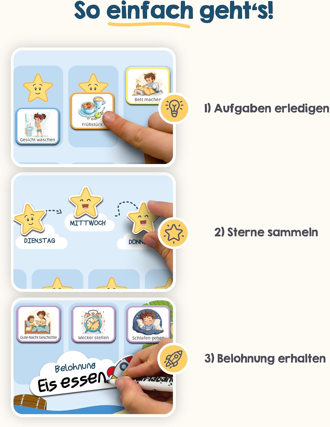 Kinder-Aufgabentafel, Belohnungstafel, Sterne sammeln, Magnetkarten, Tagesplaner