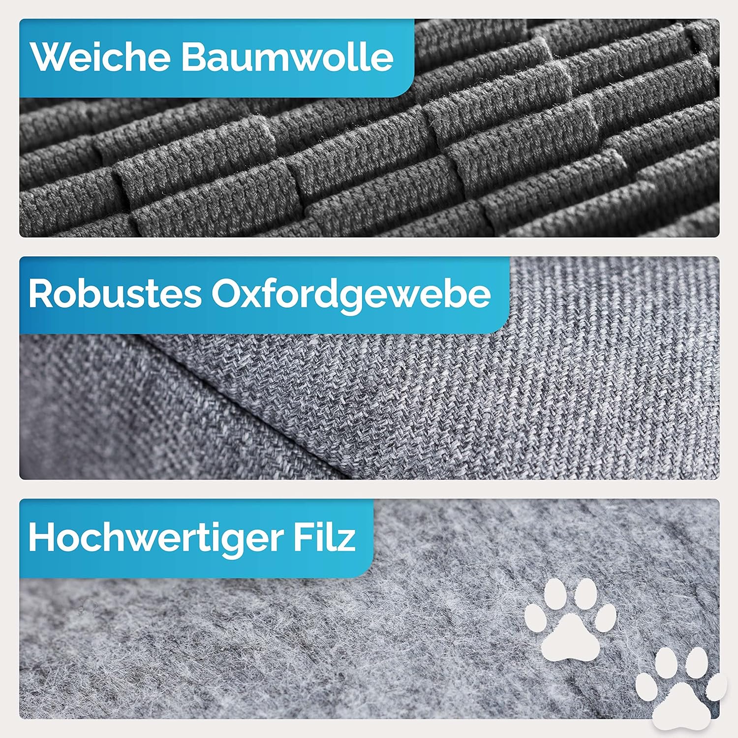 Briliantwerk Schnüffelteppich Hund – Extrem widerstandsfähiges Material - 10 Trainingselemente und 3 Schwierigkeitsstufen Intelligenzspielzeug grau