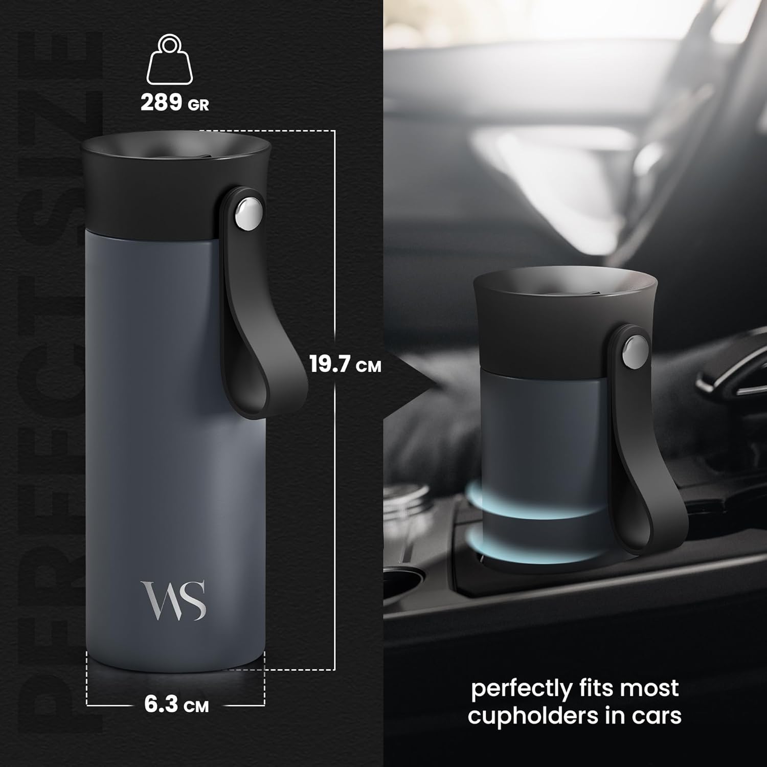 Thermobecher Kaffee To-Go Becher Edelstahl 360ml Cool grey