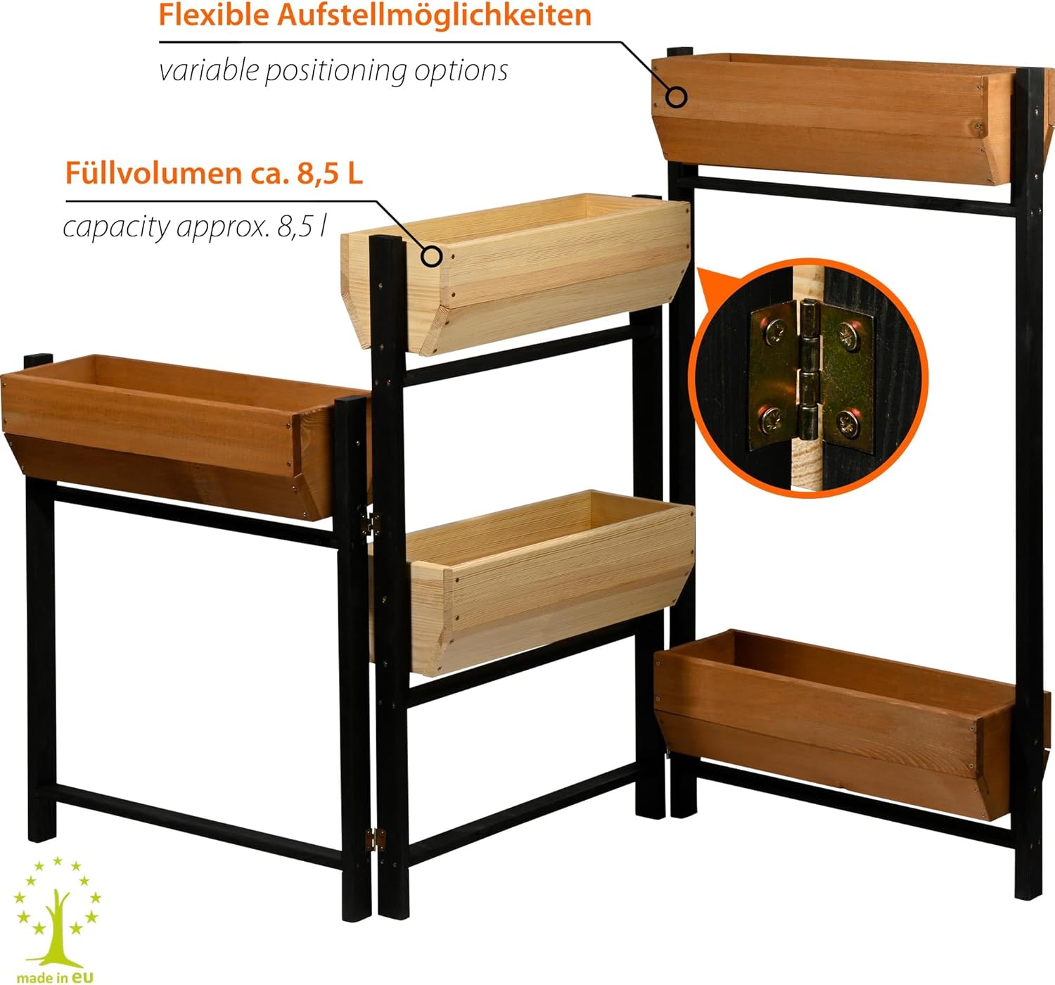 dobar Vertikalbeet Flexi mit 5 Stufen  Flexibles Hochbeet aus Kiefernholz - klappbarer Blumenkasten Kräuterbeet - 165 x 18 x 105 cm Schwarz/Braun/Natur Hellbraun