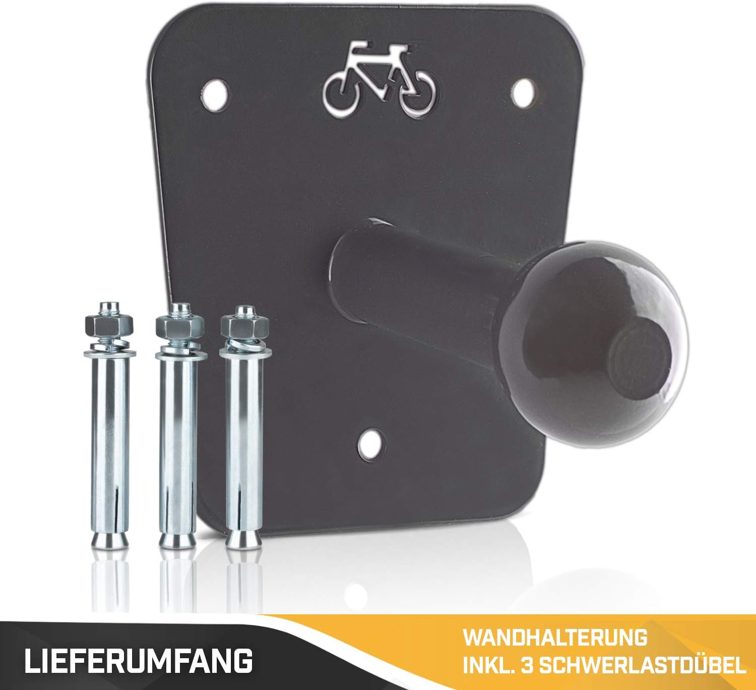Fahrrad-Wandhalterung, Wandmontage, schwarzes Metall, Fahrradhalter, Schwerlastdübel