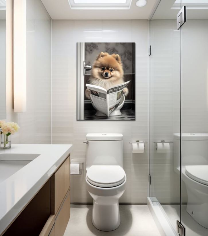 Wandbild Pomeranian auf Toilette 30x40cm HDF
