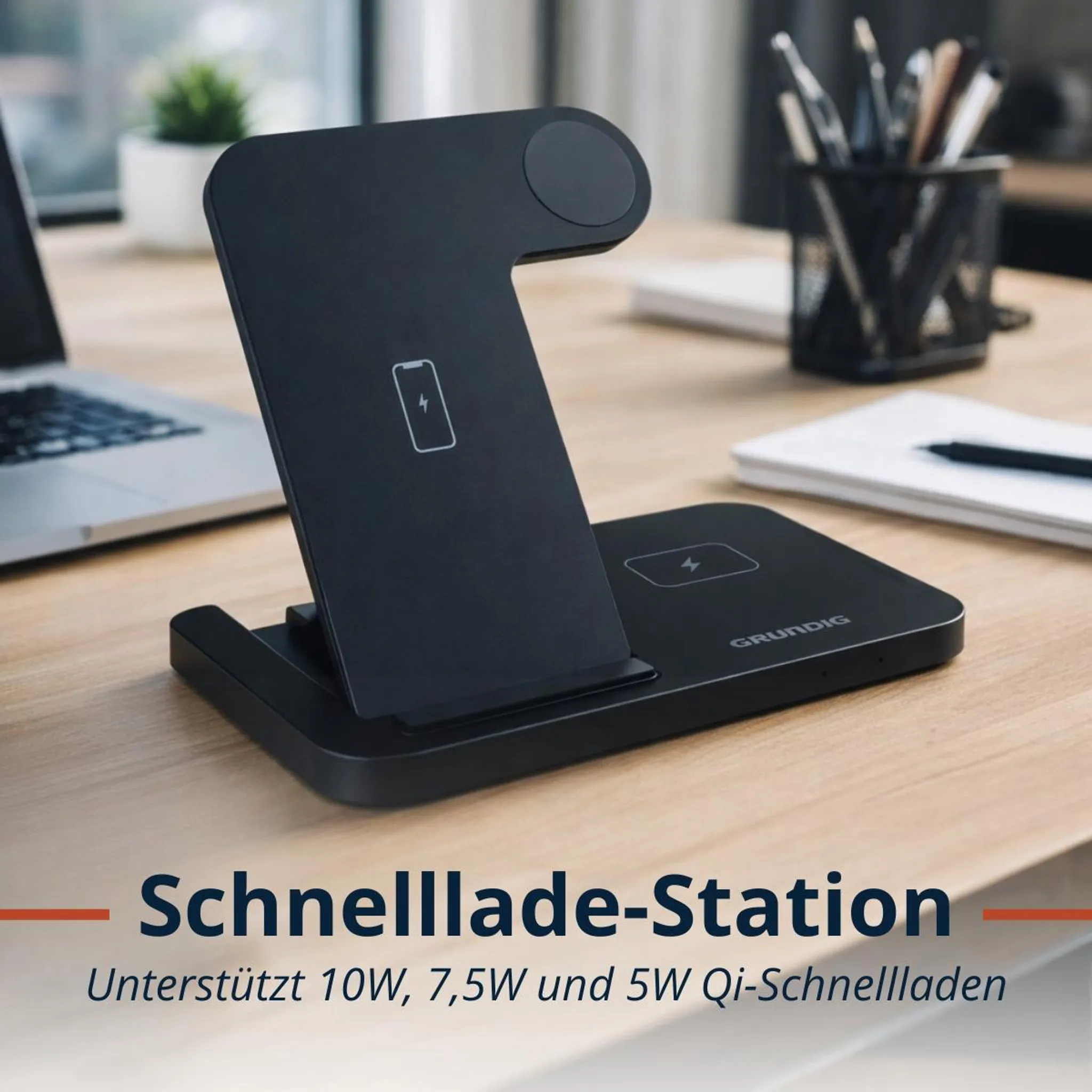 Ladehalter, Qi-Ladegerät, Schnelllade-Station, Induktives Laden, Schwarz
