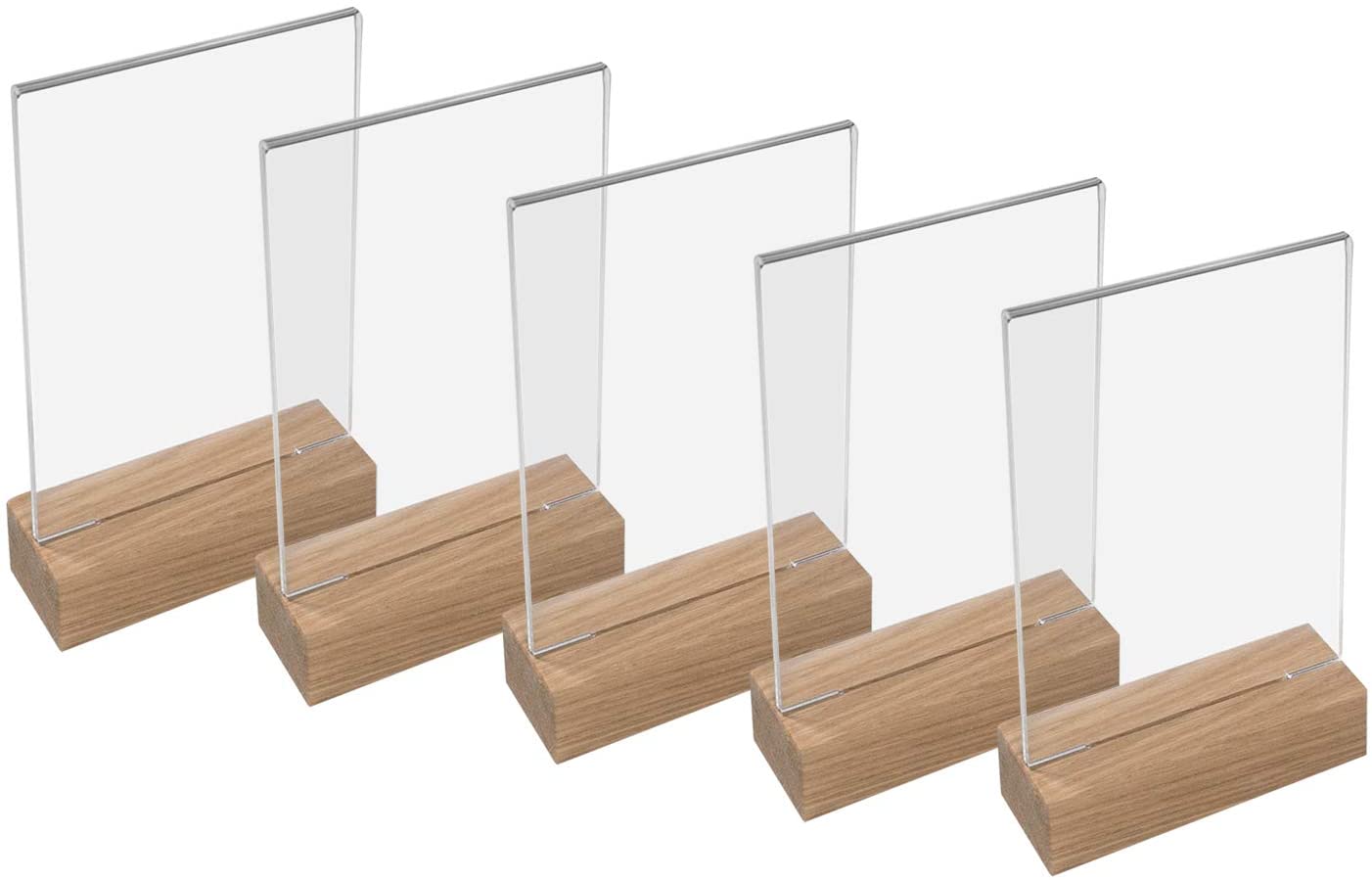 HMF 5x Acryl Tischaufsteller mit Holzfuß gerade DIN A6