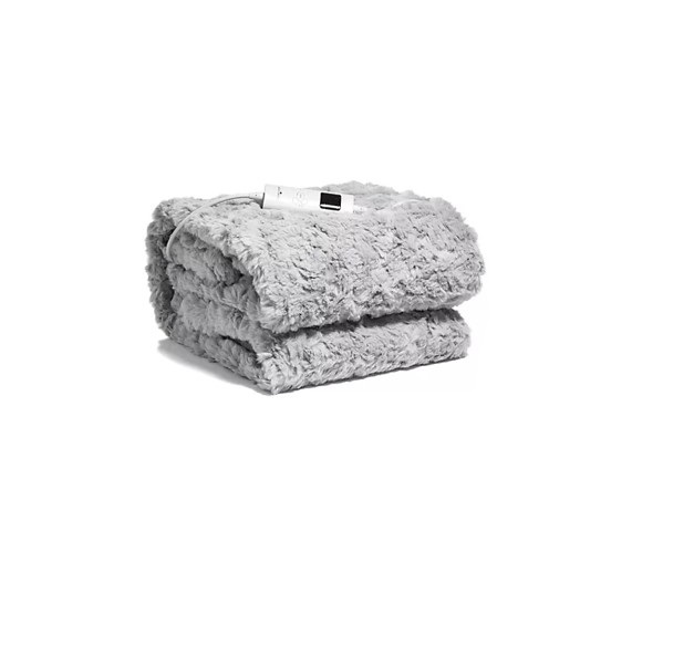 MONT CHALET Fellimitat-Heizdecke Lämmchen-Optik silbergrau Kuscheldecke Wärmedecke