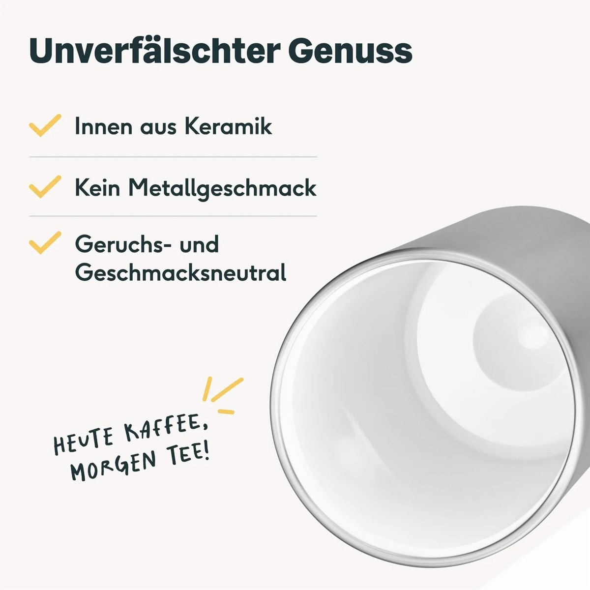 Kaffeetasse, Keramik, weiße Innenseite, runde Tasse, Geschmacksneutral