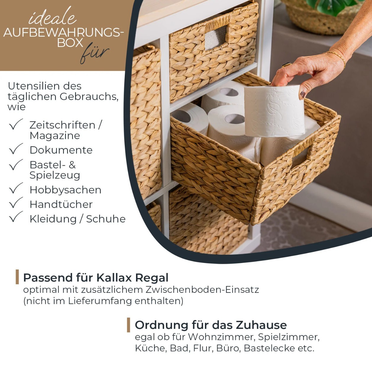 HMF 2er Set Aufbewahrungskorb für KALLAX halbes Fach - Wasserhyazinthe geflochten