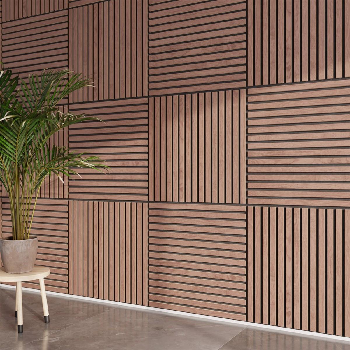 Akustikpaneel Wandverkleidung Walnuss MDF Natur Akustikfilz Schwarz 60 cm 2 St.