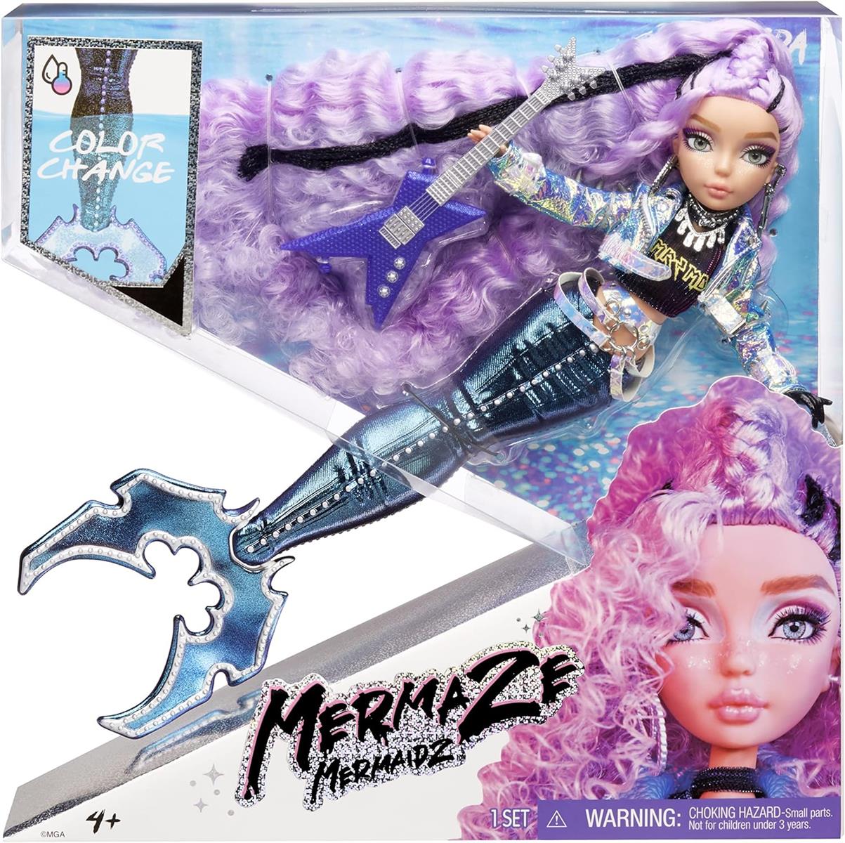 Mermaze Mermaidz - RIVIERA - Meerjungfrauen Puppe mit Farbwechsel & Lila Locken - Inklusive Outfit & Zubehör - Voll beweglich - Zum Sammeln - Für Kinder ab 4 Jahren