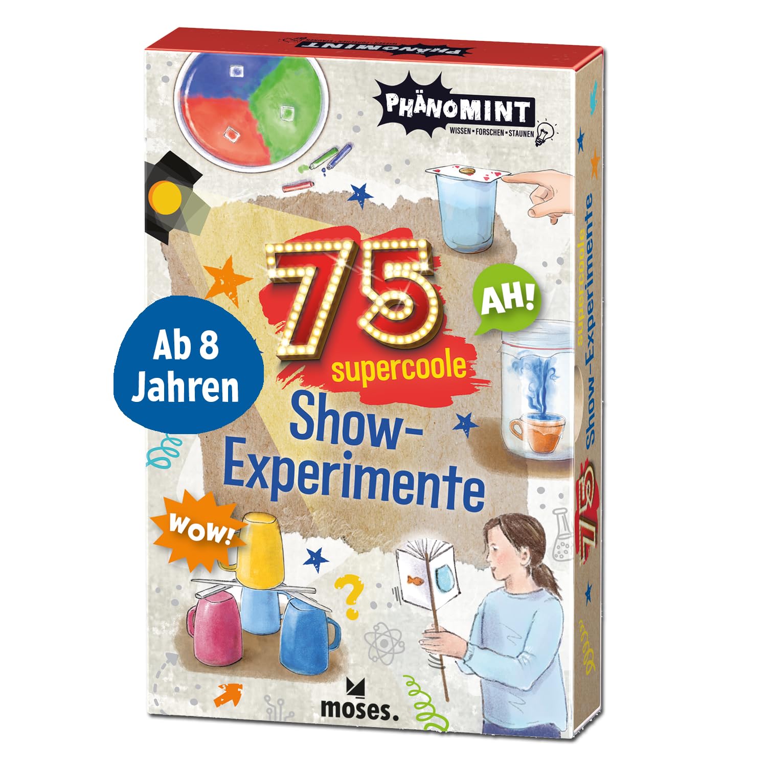moses. PhänoMINT 75 supercoole Show-Experimente, Wissenschaft als Zaubershow, naturwissenschaftliche Themen leicht erklärt, Kartenset für kleine Forscher ab 8 Jahren [Paperback] [Sep 06, 2023] Carola von Kessel; Lisa Apfelbacher (Illustratorin) and Melani