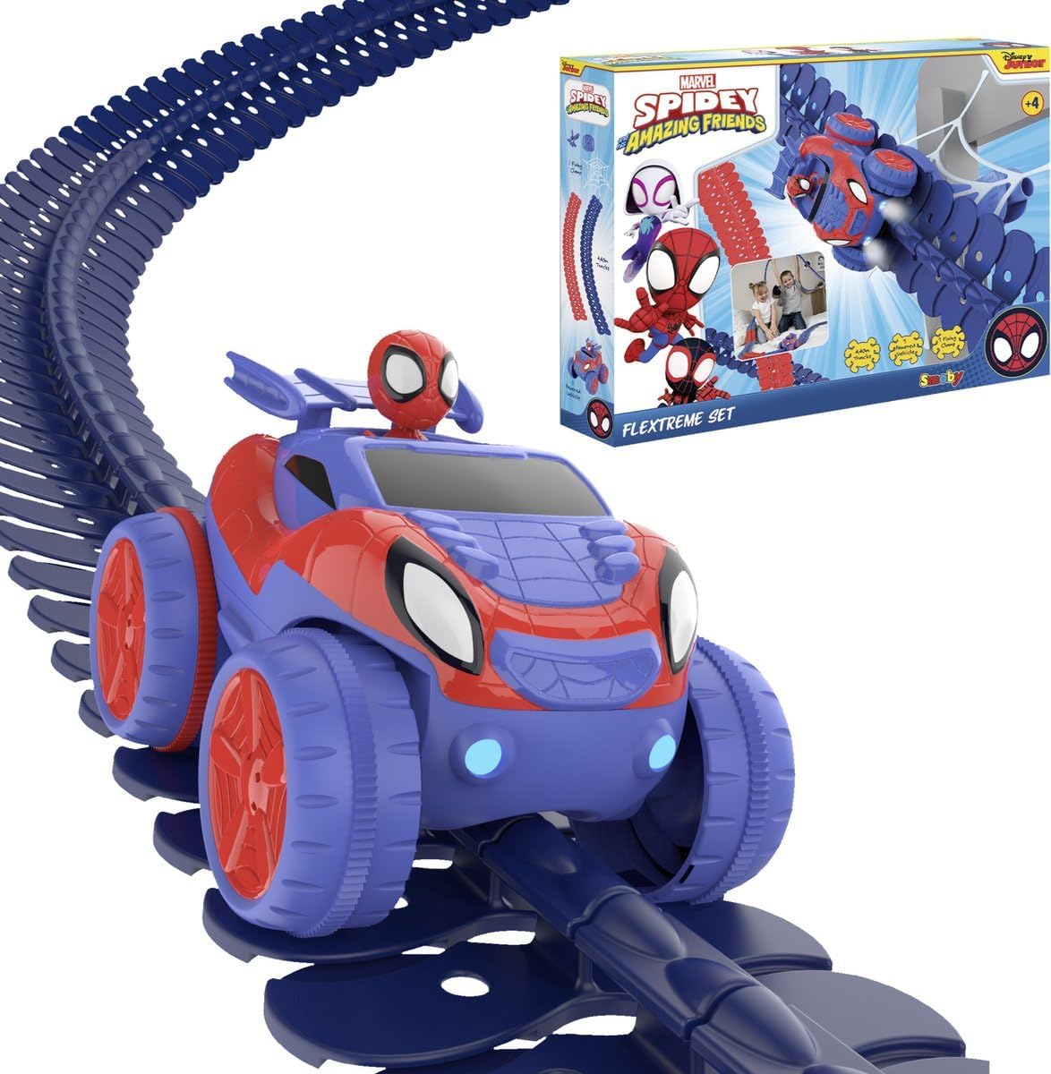 Smoby Toys Spidey FleXtreme Rennbahn Set flexible Kinder-Rennbahn Spidey Rennauto Spinnennetz Spiderman Rennbahn