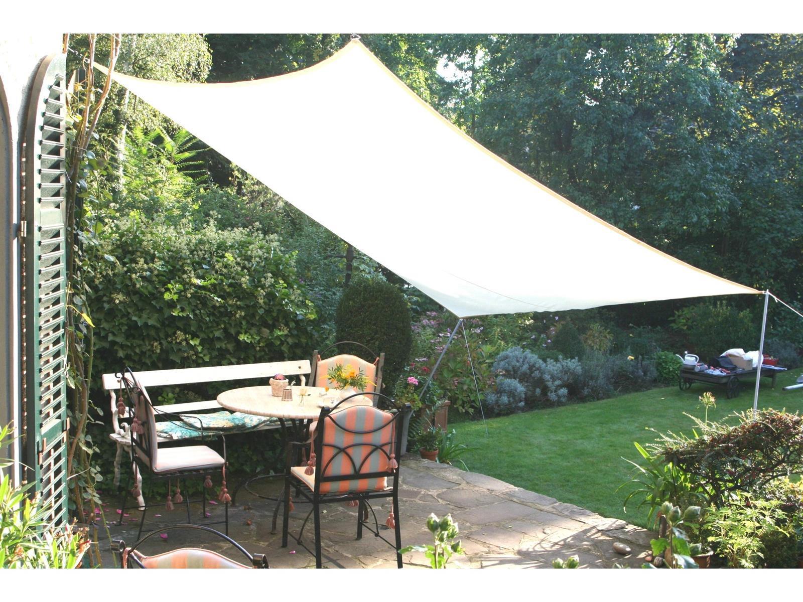 Floracord Vierecksonnensegel Hell Elfenbein 300 cm x 400 cm mit Regenschutz
