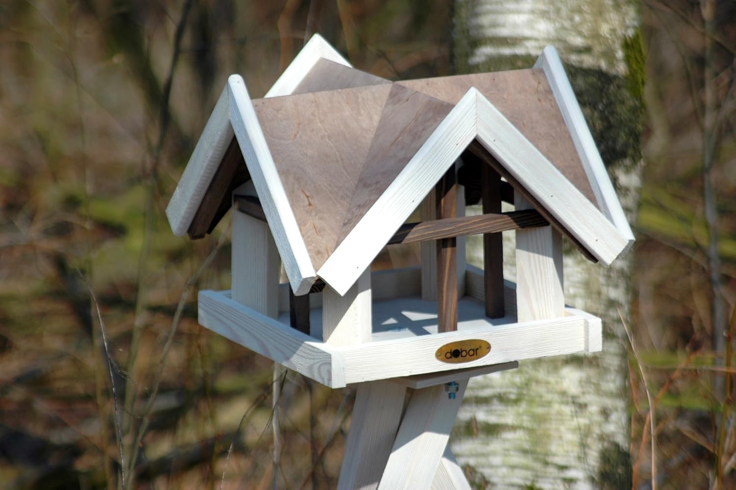 Dobar Luxus-Vogelhaus Aufwendiges Vogelhaus im "Antikfinish"-Design (gescratcht) aus lasiertem Kiefernholz mit 4 Giebeln braun/weiß