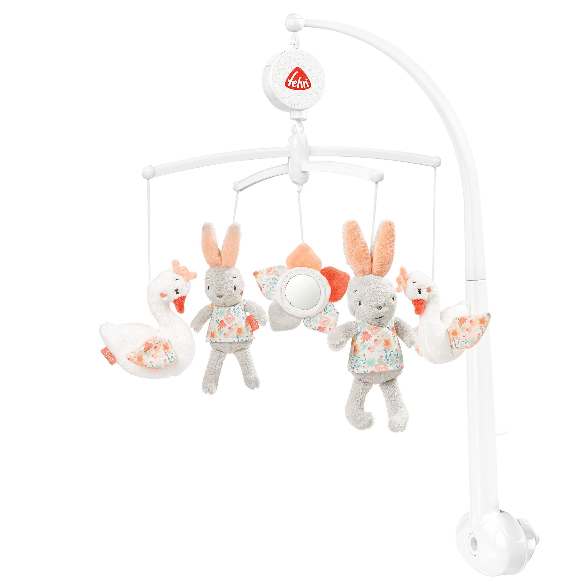 Fehn Musik Mobile Schwanensee - Baby Einschlafhilfe Musikspielzeug mit süßen Tieren - Babymobile Spieluhr Melodie "Schwanensee" - Musikmobile Babybett Zubehör Spielzeug für Babys von 0–5 Monaten