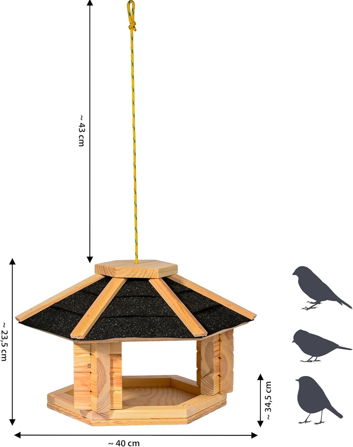 dobar XL Vogelhaus Nero hängend aus Massivholz mit Bitumendach - Vogelfutterhaus zum Hängen - Schwarz