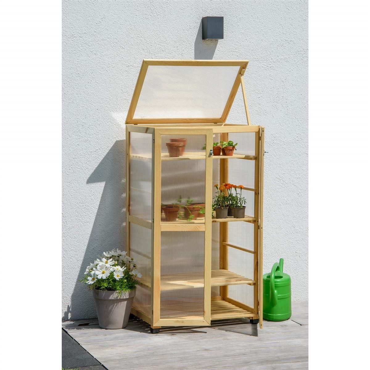 Gewächshaus, Mini-Gewächshaus, Holzrahmen, Plexiglas, Blumenkasten