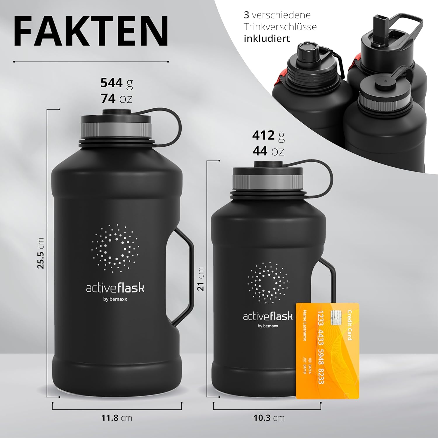 BeMaxx Trinkflasche Edelstahl ACTIVE FLASK BIG 2,2L schwarz