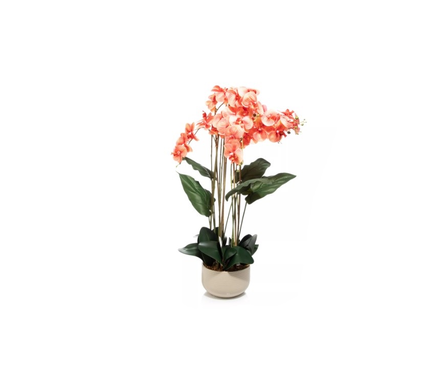 LUMIDA Flora künstliche Orchidee Kunstpflanze Kunstblume Topf Deko orange